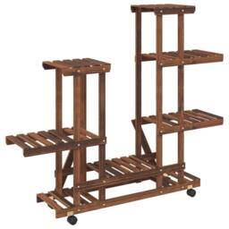 Berkfield Home Elegant Flower Stand with Wheels 95x25x101 cm Solid Wood Fir in Brown - Size: 95 x 25 x 101 cm - thumbnail 6