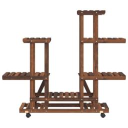 Berkfield Home Elegant Flower Stand with Wheels 95x25x101 cm Solid Wood Fir in Brown - Size: 95 x 25 x 101 cm - thumbnail 4