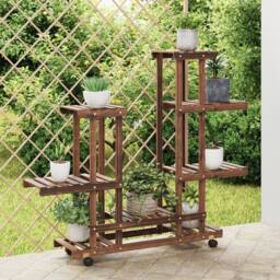 Berkfield Home Elegant Flower Stand with Wheels 95x25x101 cm Solid Wood Fir in Brown - Size: 95 x 25 x 101 cm - thumbnail 2