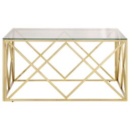 Berkfield Home Coffee Table Gold Stainless Steel & Tempered Glass - thumbnail 3