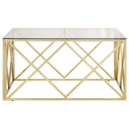 Berkfield Home Coffee Table Gold Stainless Steel & Tempered Glass - thumbnail 4