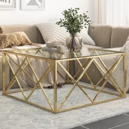 Berkfield Home Coffee Table Gold Stainless Steel & Tempered Glass