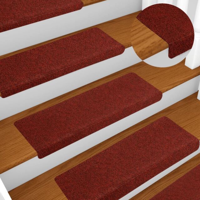 Berkfield Home Stair Mats 10 pcs Bordeaux Red 65x21x4 cm Needle Punch - Size: Medium - image 1
