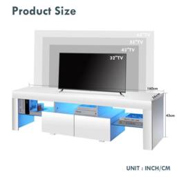 EONLION 160cm White High Gloss TV Stand Cabinet Unit - Size: 100 cm - thumbnail 2