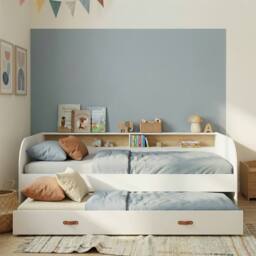 Nöa and Nani Helene Day Bed with Pull-Out Trundle in Classic White & Pine - Size: Single - thumbnail 1