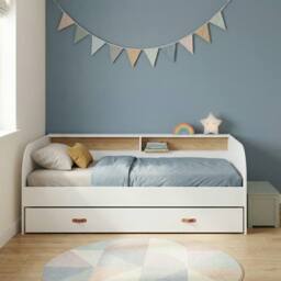 Nöa and Nani Helene Day Bed with Pull-Out Trundle in Classic White & Pine - Size: Single - thumbnail 2