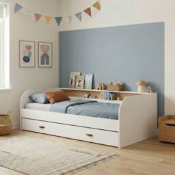 Nöa and Nani Helene Day Bed with Pull-Out Trundle in Classic White & Pine - Size: Single - thumbnail 3