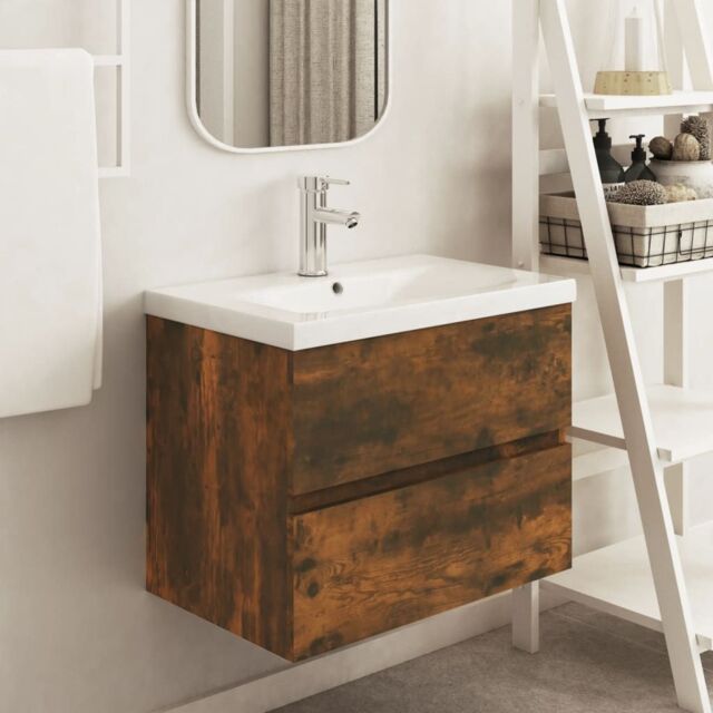 Berkfield Home Sink Cabinet Smoked Oak 60x38.5x45 cm Engineered Wood in Brown - image 1