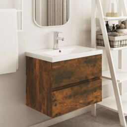 Berkfield Home Sink Cabinet Smoked Oak 60x38.5x45 cm Engineered Wood in Brown - thumbnail 1