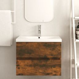 Berkfield Home Sink Cabinet Smoked Oak 60x38.5x45 cm Engineered Wood in Brown - thumbnail 6