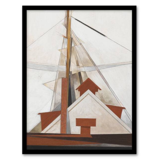 Artery8 Sailboat Masts Cubist Painting Demuth Framed Wall Art Print in White - Size: A4 - image 1