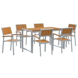 Berkfield Home 7 Piece Garden Dining Set Solid Wood Acacia & Metal in Grey - thumbnail 2