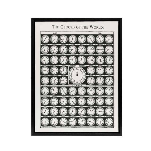 "Artery8 The Clocks of the World from Medicology 1910 Black Framed Canvas Art in White - Size: W12"" x H16""" - image 1
