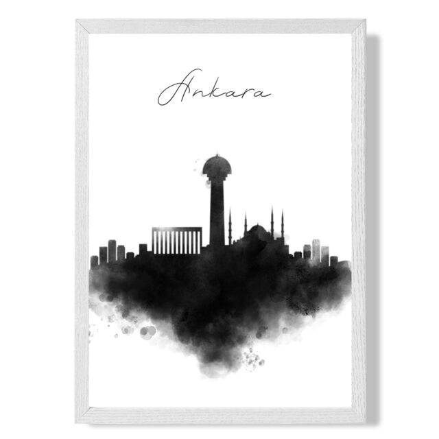 ARTZE Ankara Watercolour Skyline City Framed Print SIZE: A4 with White Frame in Black - Size: A3 - image 1