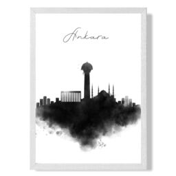 ARTZE Ankara Watercolour Skyline City Framed Print SIZE: A4 with White Frame in Black - Size: A3 - thumbnail 1