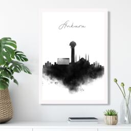ARTZE Ankara Watercolour Skyline City Framed Print SIZE: A4 with White Frame in Black - Size: A3 - thumbnail 2