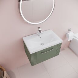 Balterley Wall Hung 1 Drawer Vanity Unit - Mid-Edge Basin 600mm, Satin Green - thumbnail 3