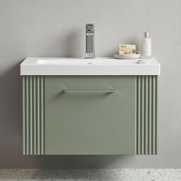 Balterley Wall Hung 1 Drawer Vanity Unit - Mid-Edge Basin 600mm, Satin Green - thumbnail 9