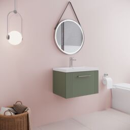 Balterley Wall Hung 1 Drawer Vanity Unit - Mid-Edge Basin 600mm, Satin Green - thumbnail 4