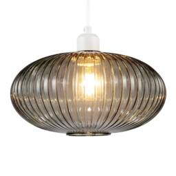 Happy Homewares Modern Designer Line Ribbed Glass Oval Pendant Lamp Shade in Grey - Size: 12 inches - thumbnail 2