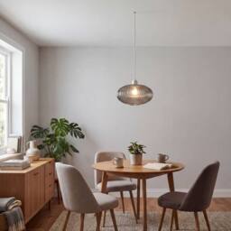 Happy Homewares Modern Designer Line Ribbed Glass Oval Pendant Lamp Shade in Grey - Size: 12 inches - thumbnail 6