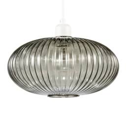 Happy Homewares Modern Designer Line Ribbed Glass Oval Pendant Lamp Shade in Grey - Size: 12 inches