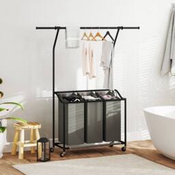 STILVORA Laundry Basket Unit with Hanging Rail & 3 Baskets in Grey - thumbnail 3