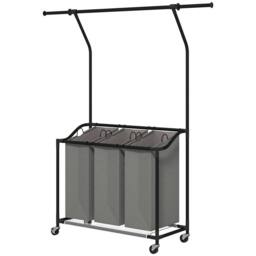 STILVORA Laundry Basket Unit with Hanging Rail & 3 Baskets in Grey - thumbnail 5