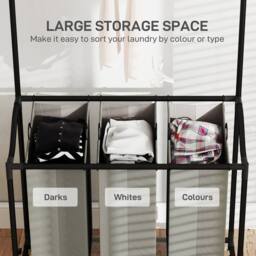 STILVORA Laundry Basket Unit with Hanging Rail & 3 Baskets in Grey - thumbnail 7