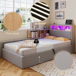 STILVORA Grey Velvet Daybed with Storage & USB Charging Port - Size: Single - thumbnail 7