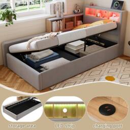 STILVORA Grey Velvet Daybed with Storage & USB Charging Port - Size: Single - thumbnail 8