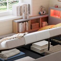 STILVORA Grey Velvet Daybed with Storage & USB Charging Port - Size: Single - thumbnail 9