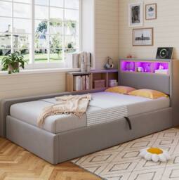 STILVORA Grey Velvet Daybed with Storage & USB Charging Port - Size: Single - thumbnail 2