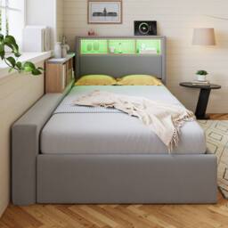 STILVORA Grey Velvet Daybed with Storage & USB Charging Port - Size: Single - thumbnail 3