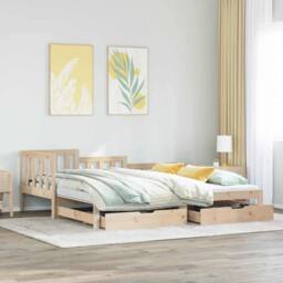 Berkfield Home Daybed with Trundle & Drawers without Mattress 90x190 cm Single in Natural - thumbnail 2
