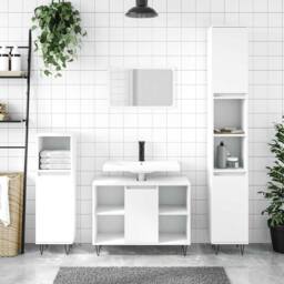 Berkfield Home Durable Bathroom Cabinet White 80x33x60 cm Engineered Wood - Size: 80 x 33 x 60 cm - thumbnail 2