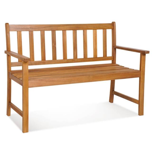 Costway 2-Person Outdoor Bench Garden Patio Wooden Loveseat Bench w/Armrests in Natural - image 1