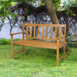 Costway 2-Person Outdoor Bench Garden Patio Wooden Loveseat Bench w/Armrests in Natural - thumbnail 2
