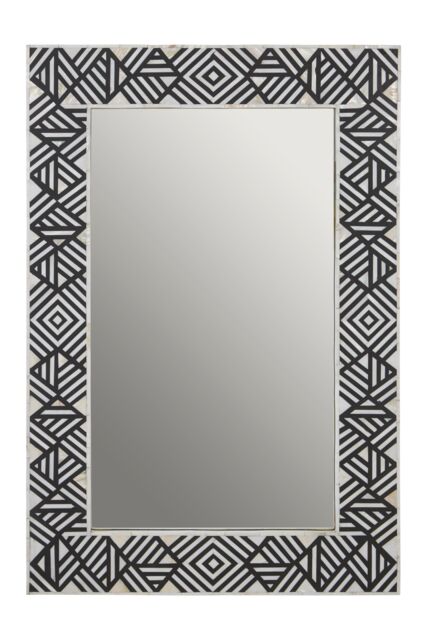 Orsina Rectangular Mother of Pearl Wall Mirror, Handcrafted Black & White Chevron Mirror, Accent Wall Décor in Grey - image 1