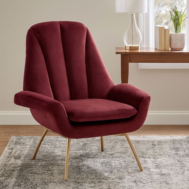 Orsina Red Velvet Lounge Chair, Red & Gold Luxury Lounge Chair, Comfortable Eames Lounge Chair with Gold Legs - image 1