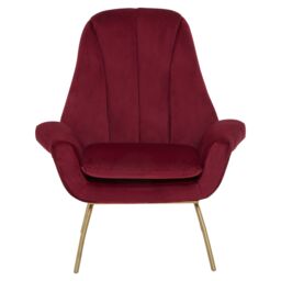 Orsina Red Velvet Lounge Chair, Red & Gold Luxury Lounge Chair, Comfortable Eames Lounge Chair with Gold Legs - thumbnail 2