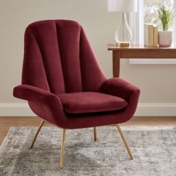 Orsina Red Velvet Lounge Chair, Red & Gold Luxury Lounge Chair, Comfortable Eames Lounge Chair with Gold Legs