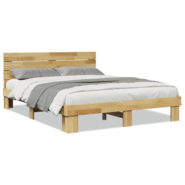 Berkfield Home Bed Frame with Headboard without Mattress 140x190 cm Solid Wood Oak in Light Oak - image 1