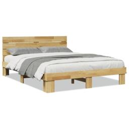 Berkfield Home Bed Frame with Headboard without Mattress 140x190 cm Solid Wood Oak in Light Oak - thumbnail 1