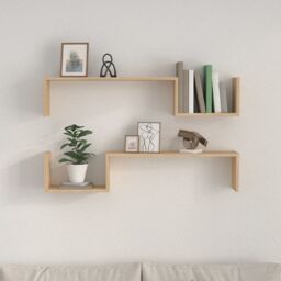 Berkfield Home Wall Shelf 2 pcs Sonoma Oak 100x15x20 cm Engineered Wood in Brown - Size: 100 x 15 x 20 cm - thumbnail 3