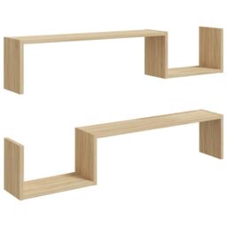 Berkfield Home Wall Shelf 2 pcs Sonoma Oak 100x15x20 cm Engineered Wood in Brown - Size: 100 x 15 x 20 cm - thumbnail 2