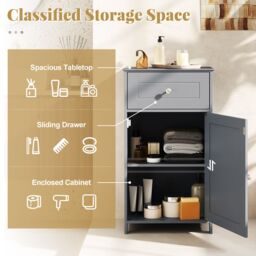 Costway Single Door Bathroom Cabinet Stable & Safe Bathroom Organizer in Grey - thumbnail 9