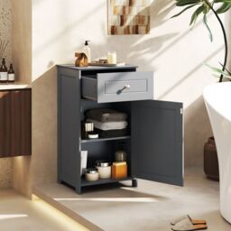 Costway Single Door Bathroom Cabinet Stable & Safe Bathroom Organizer in Grey - thumbnail 4