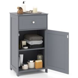 Costway Single Door Bathroom Cabinet Stable & Safe Bathroom Organizer in Grey - thumbnail 5