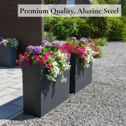 Woven Wood 75cm Long Zinc Galvanised Matte Grey 90cm Tall Trough Planter - thumbnail 9